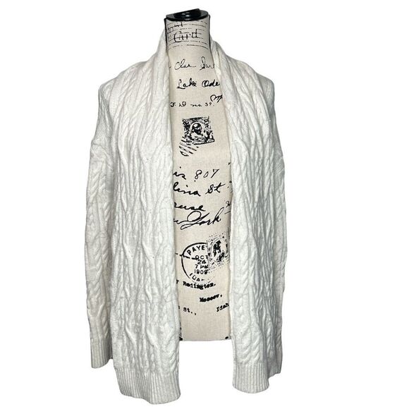 𝅺ANN Taylor White Long Sleeve Cable Knit Shawl Collar Cardigan Sweater Small - Picture 1 of 4